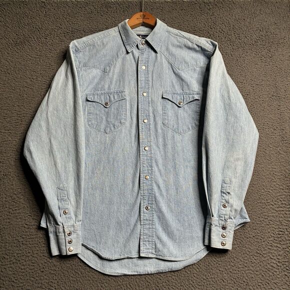 Vtg 90s Ralph Lauren Womens XL Denim Snap Button Shirt Western Cowgirl Rodeo